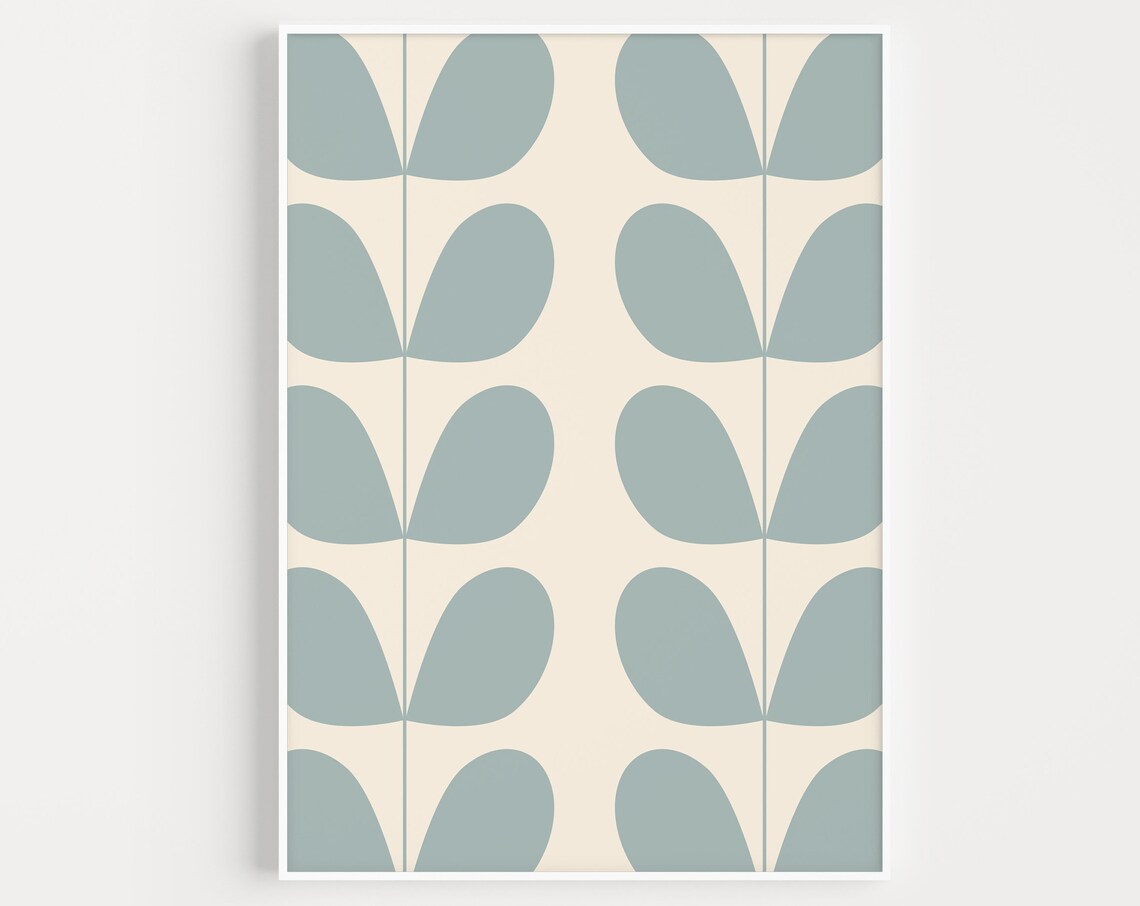 Mid Century Blue Leaf Retro Modern Leaves Poster