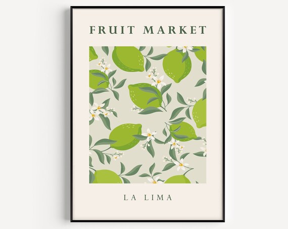 Fruit Market La Lima Green Lime Botanical Kitchen Citrus Art Poster