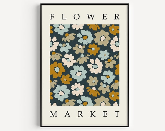 Flower Market Print, Minimalist Botanical Wall Art