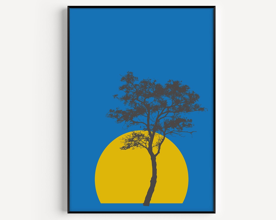 Tree Blue Minimalist Poster, Scandinavian Print