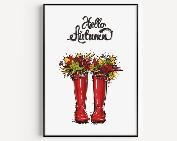 Wellies Print, Minimalist Autumn Poster