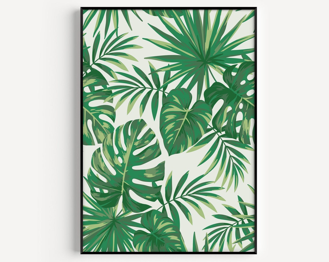 Monstera Tropical Leaves Green Botanical Pattern Modern Art Print