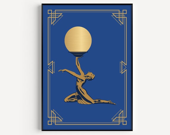 Art Deco Poster Blue Print Wall Woman