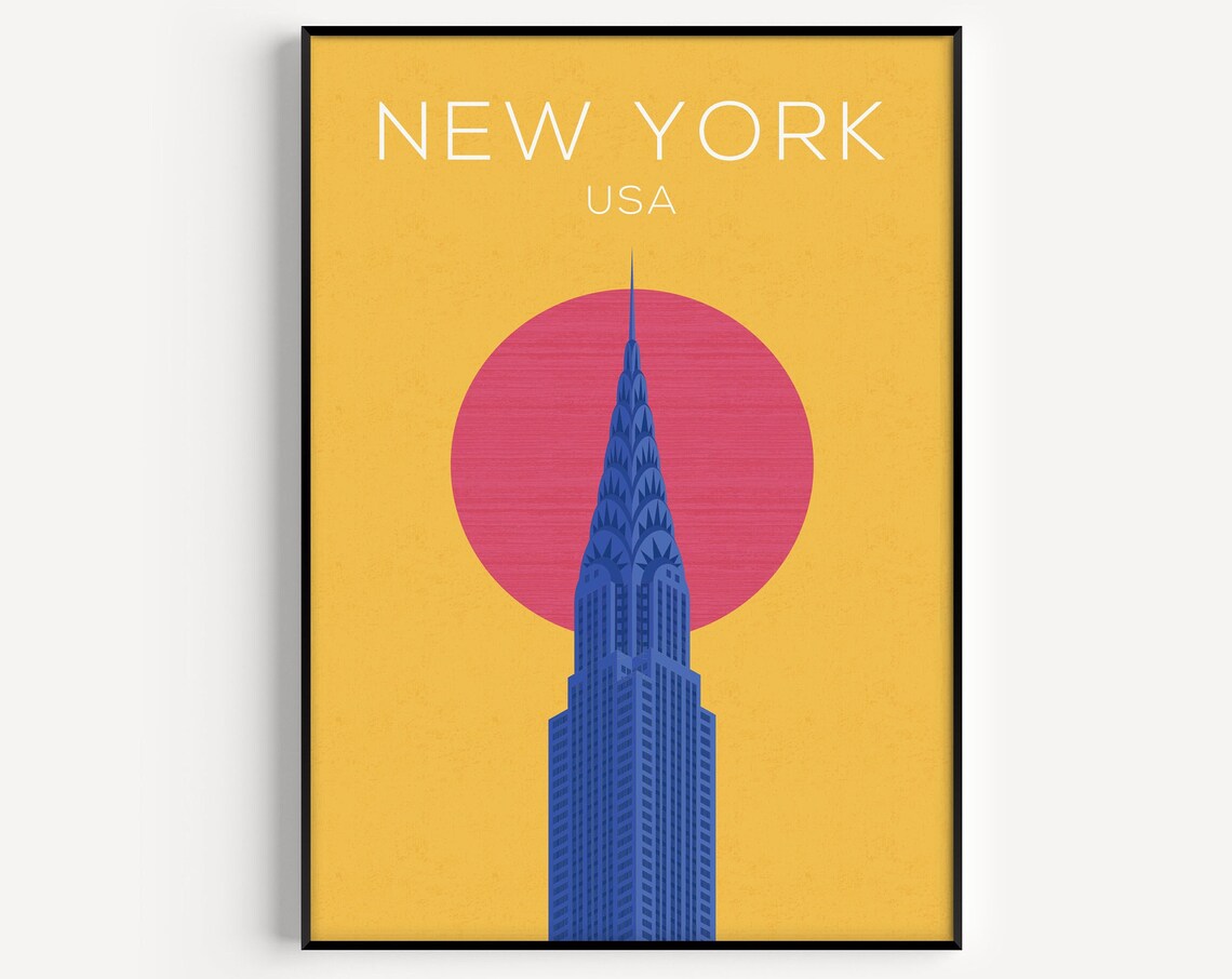 New York Print Yellow Wall Art Poster Travel Minimalist Prints