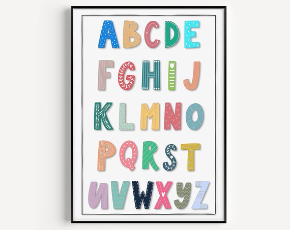 Colorful Alphabet ABC Poster Kids Nursery Playroom Letters Decor