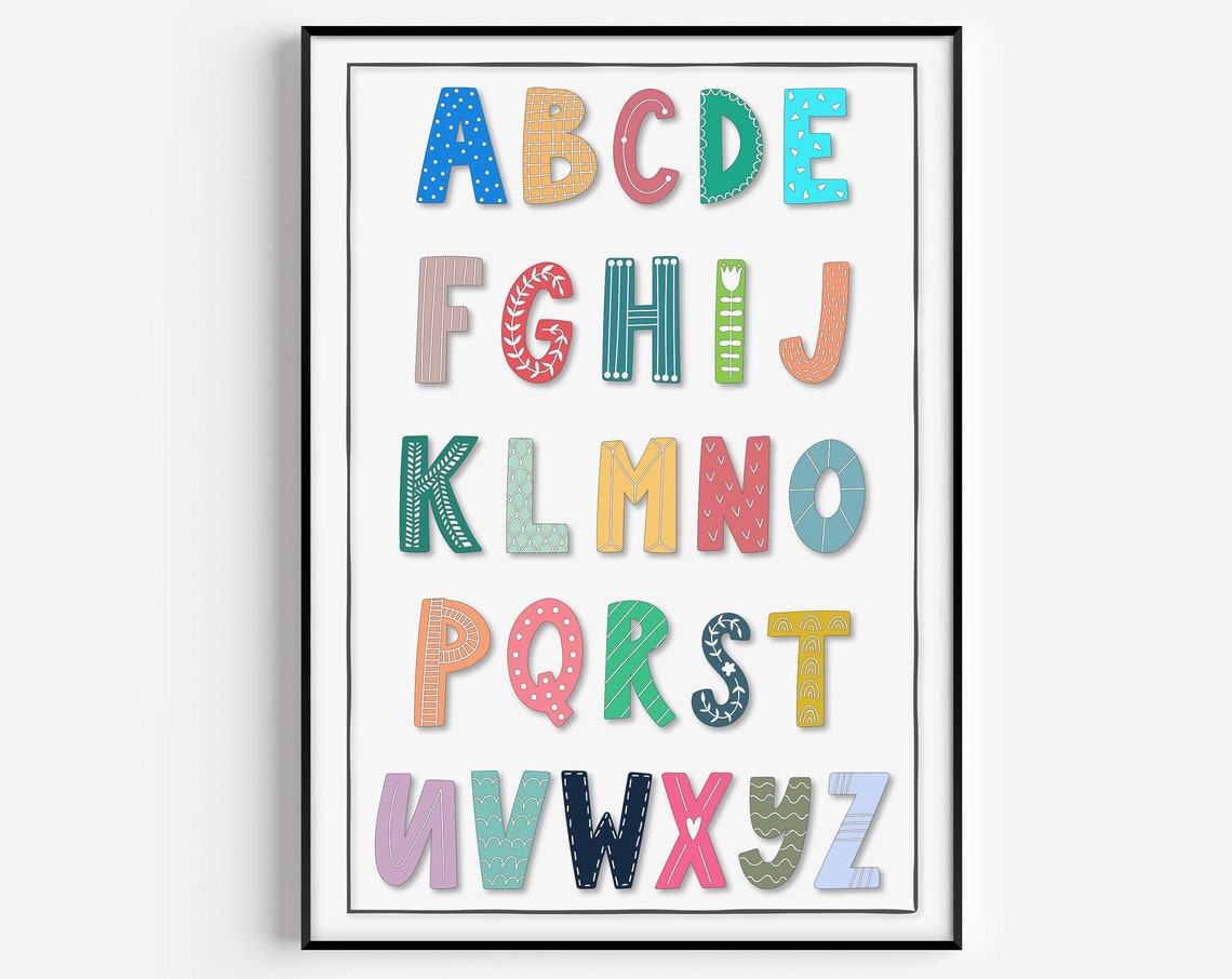 Colorful Alphabet ABC Poster Kids Nursery Playroom Letters Decor