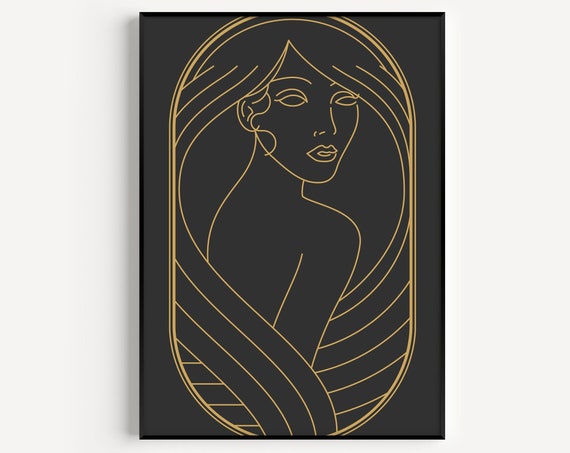 Art Deco Woman Black Gold Art Print