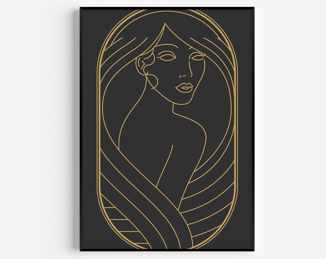 Art Deco Woman Black Gold Art Print