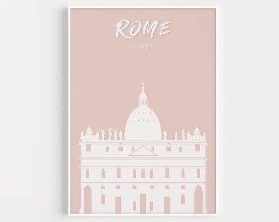 Rome Italy Blush Pink Minimalist Basilica Landmark Travel Wall Art
