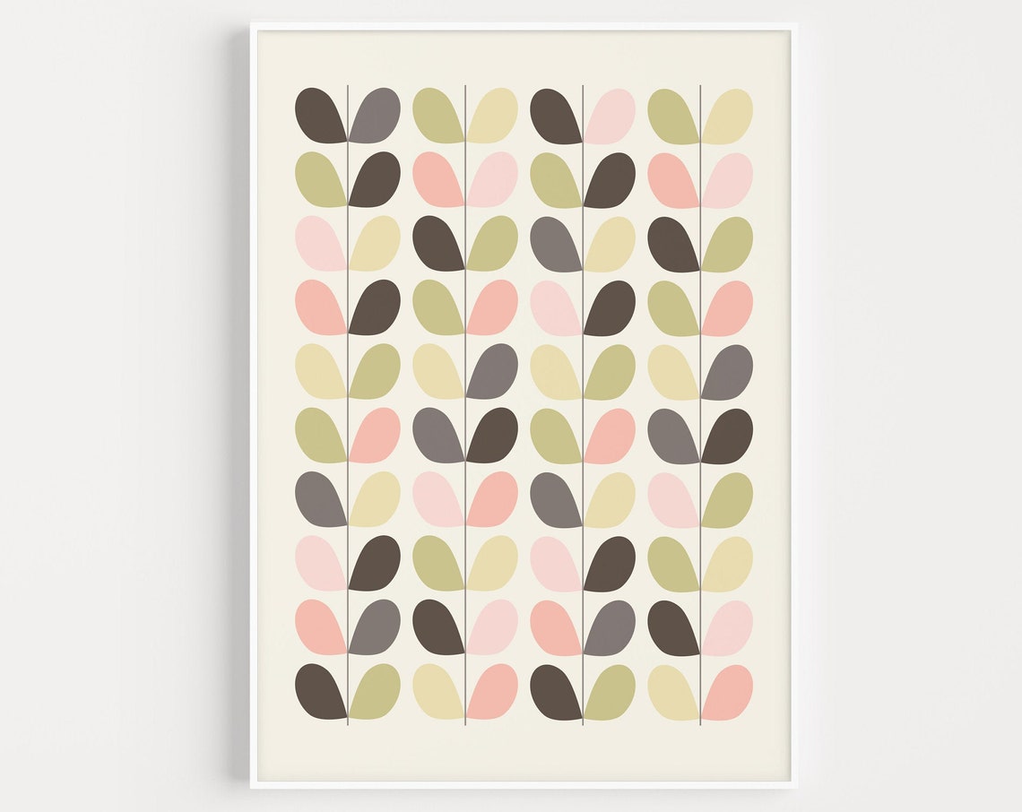 Mid Century Pastel Leaf Pattern Scandinavian Retro Botanical Poster