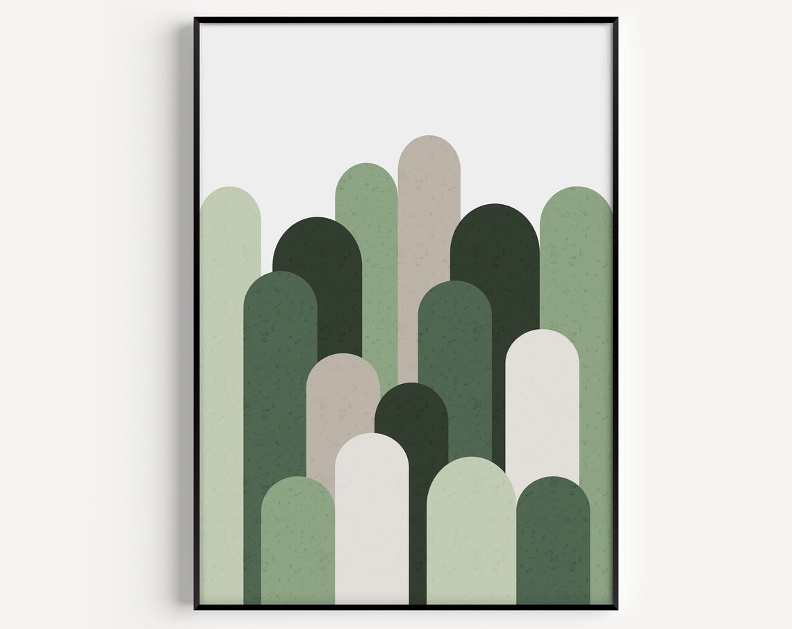 Sage Green Arches Geometric Abstract Mid Century Modern Wall Art