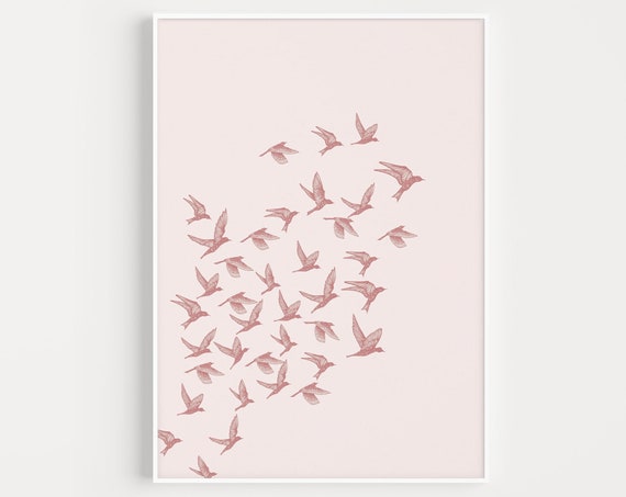 Pink Bird Flock Minimalist Art Print