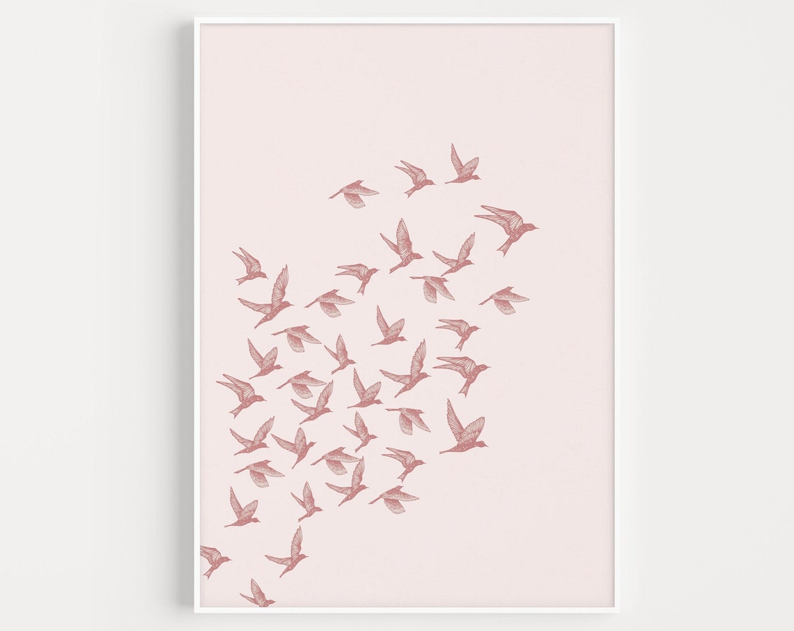 Pink Bird Flock Minimalist Art Print