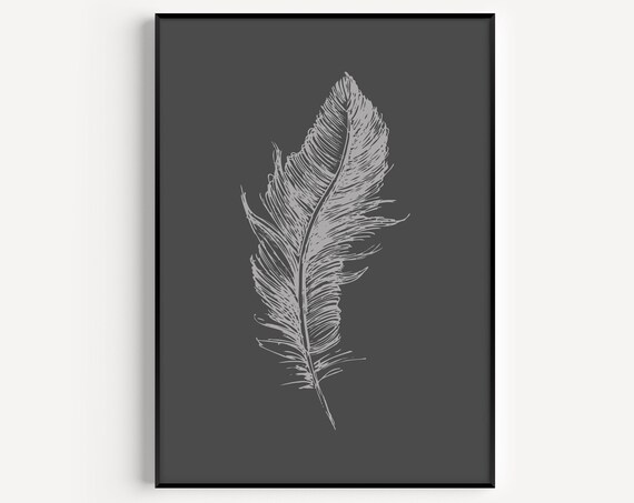 Wall Art Feather Print Botanical Prints Minimalist Fine Poster