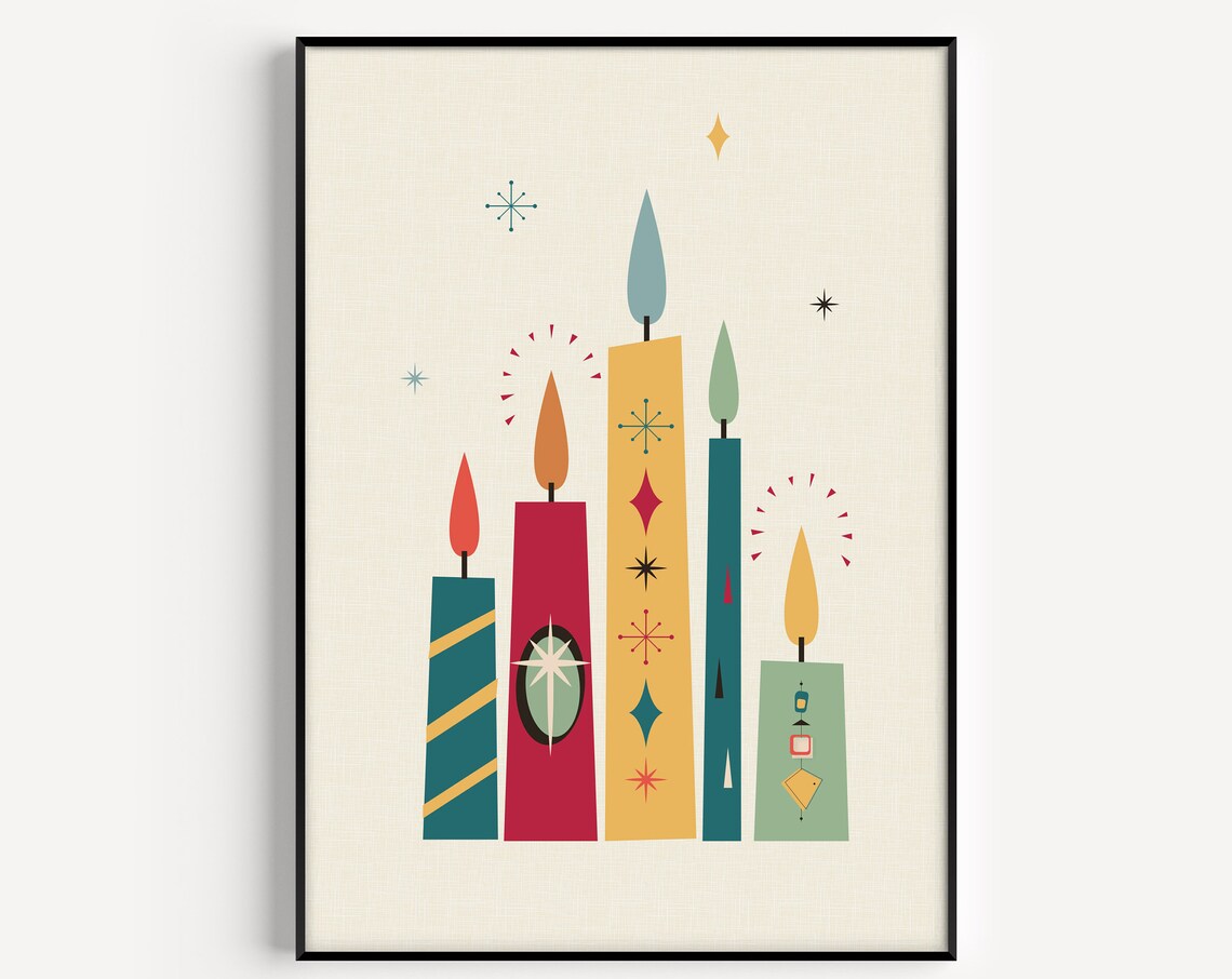 Christmas Candle, Mid Century Modern Art Print