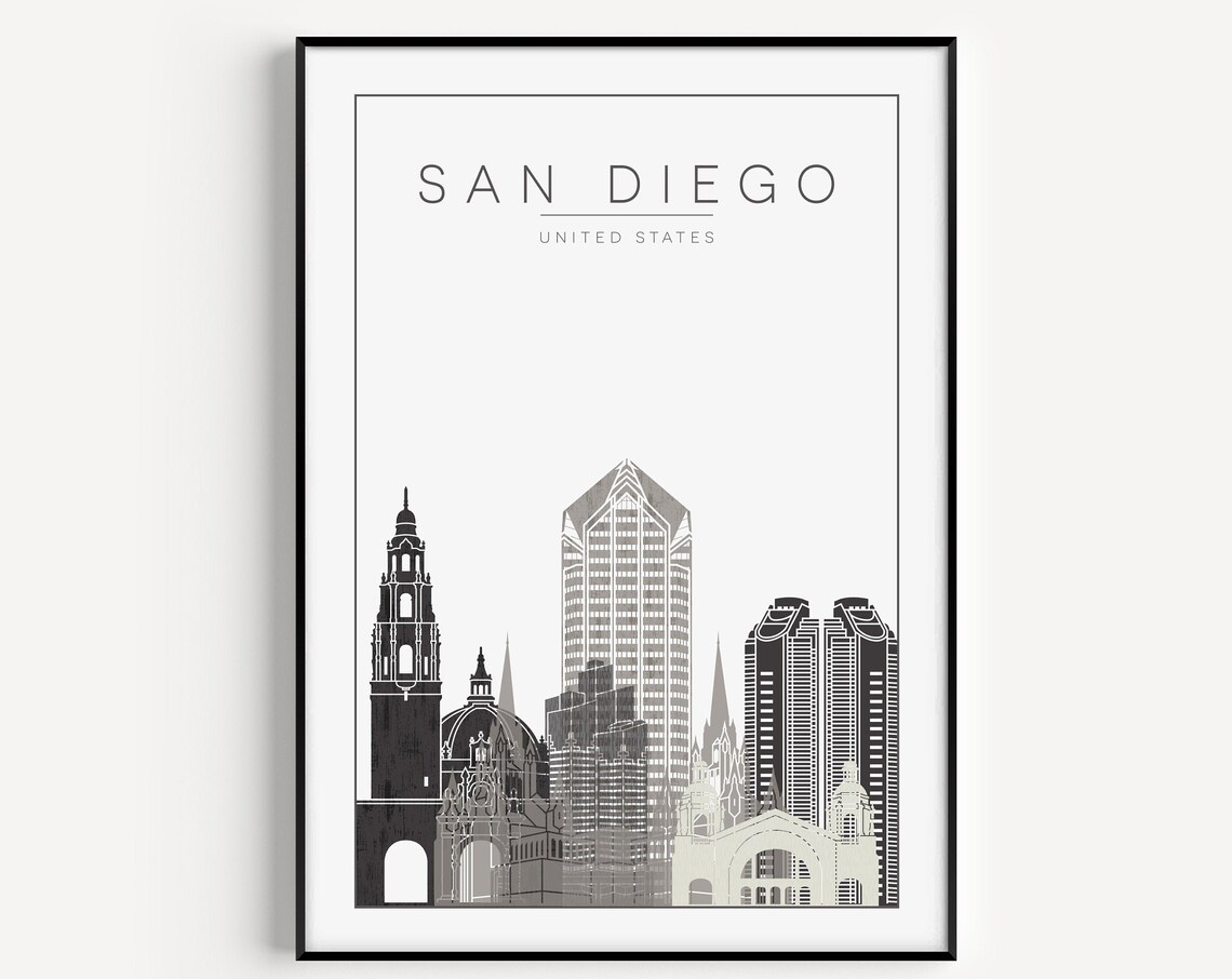 San Diego Minimal Grey Skyline Modern City Architecture Poster