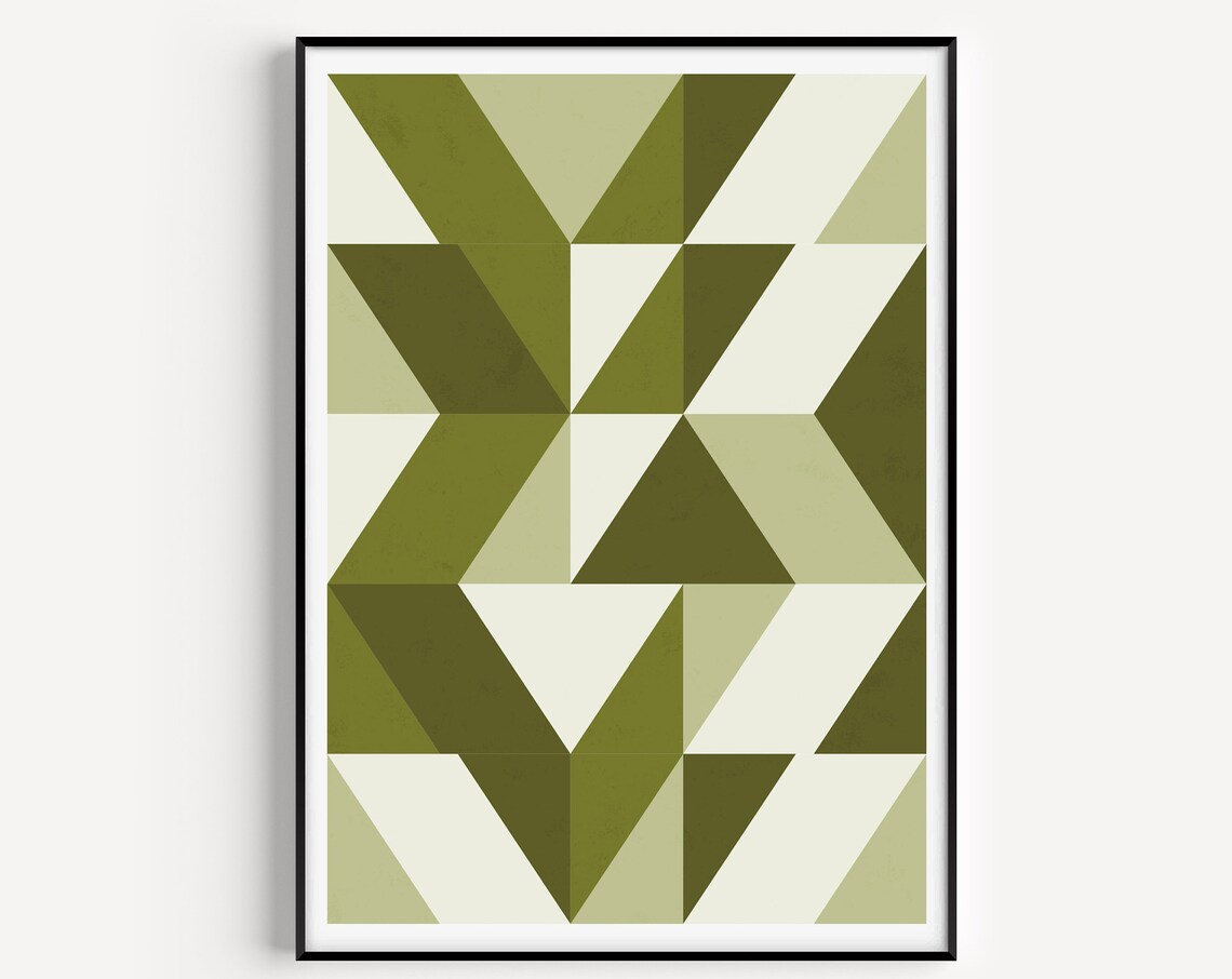 Abstract Green Geometric Triangle Mosaic Modern Minimalist Art Print