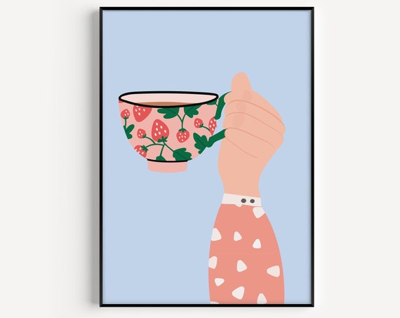 Kitchen Print Tea Wall Art Coffee Boho Blue