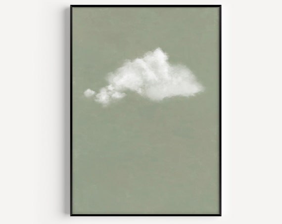Green Print Cloud Wall Art White Prints Minimalist Sky Poster