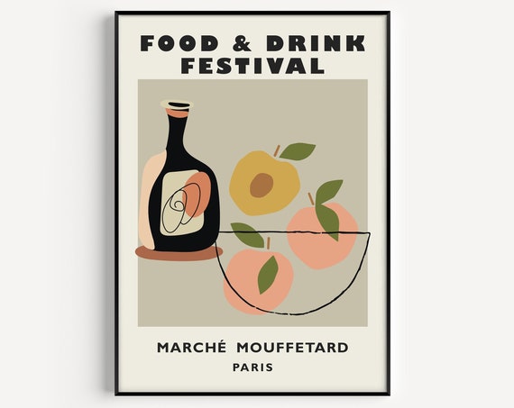 Food Market Print, Minimalist Paris Travel Poster