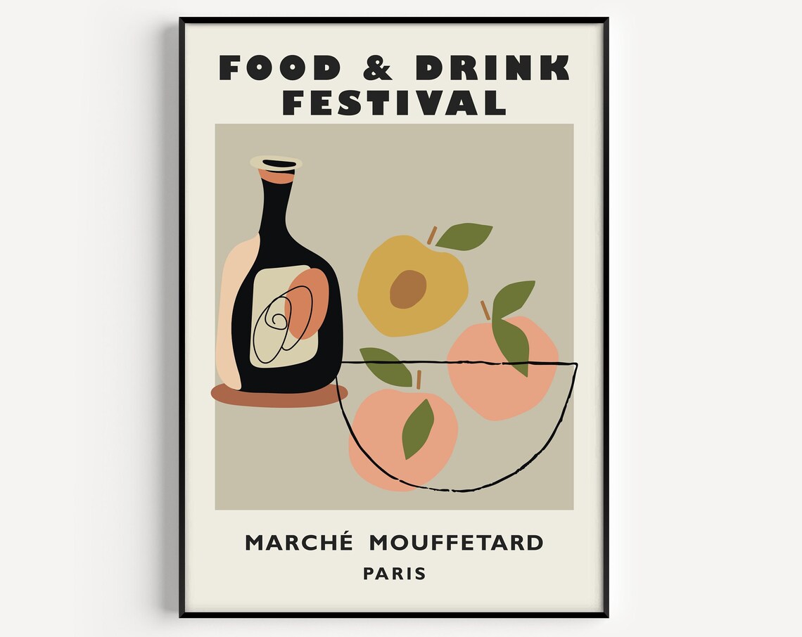 Food Market Print, Minimalist Paris Travel Poster