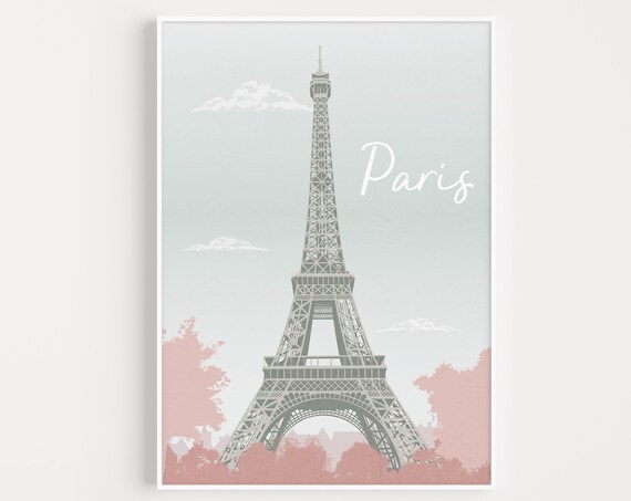 Chic Paris Eiffel Tower Blush Pink Minimalist Landmark Wall Art