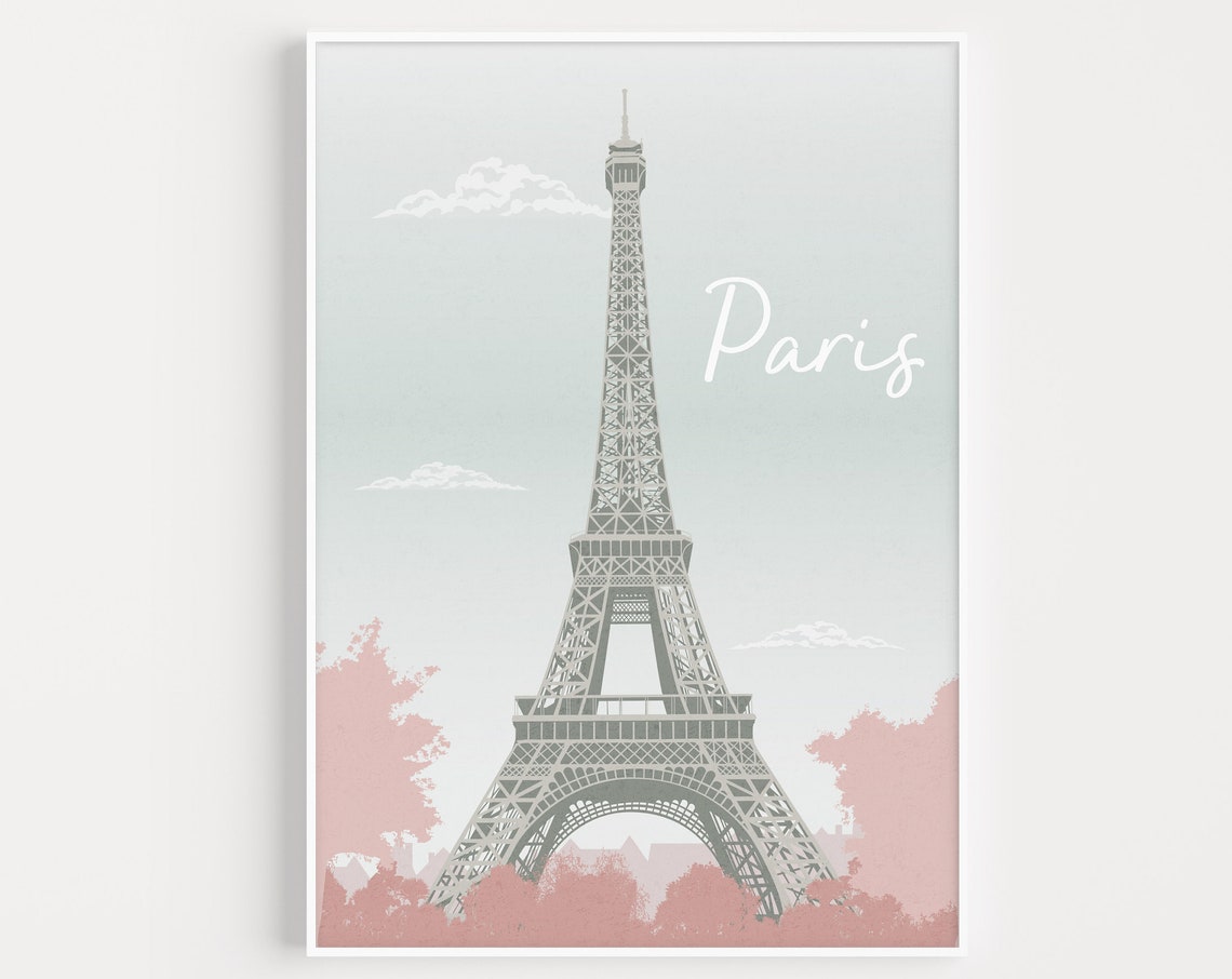 Chic Paris Eiffel Tower Blush Pink Minimalist Landmark Wall Art