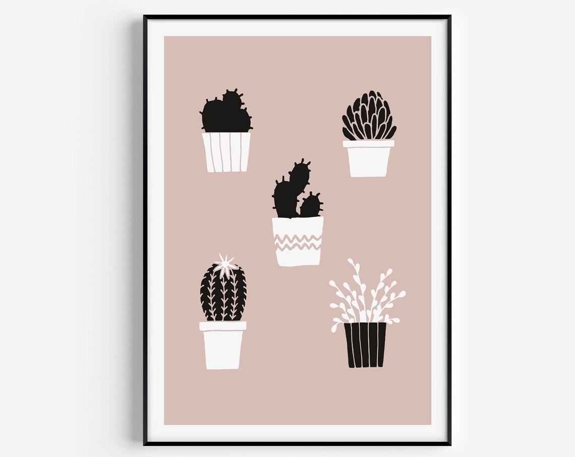 Cactus Print Wall Art Minimalist Prints Nordic Scandi Modern