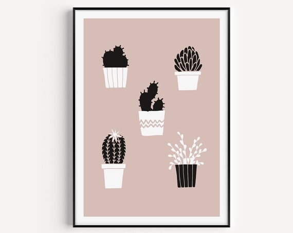 Cactus Print Wall Art Minimalist Prints Nordic Scandi Modern