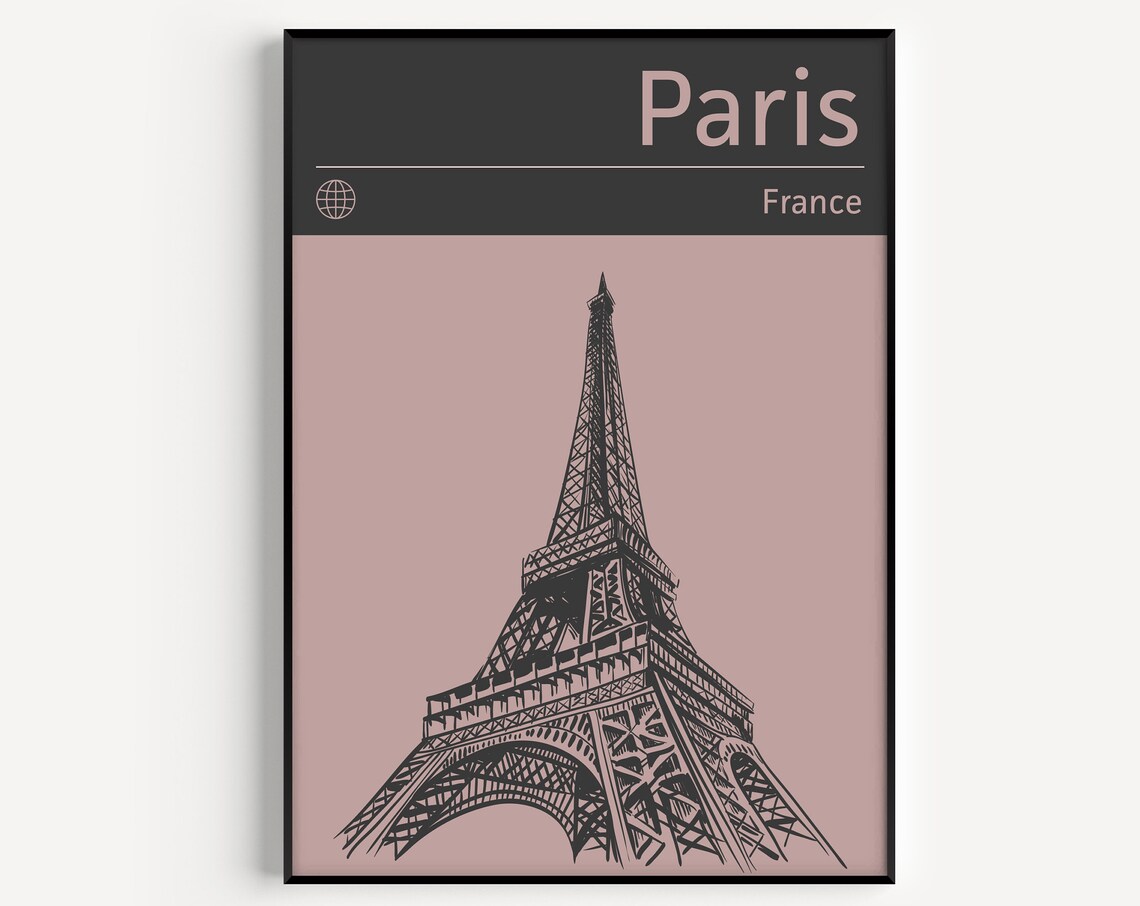 Paris France Eiffel Tower Line Drawing Pink Minimalist Art Print