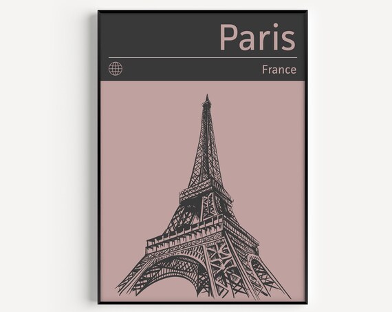 Paris Wall Art Print Travel Poster Pink Minimalist