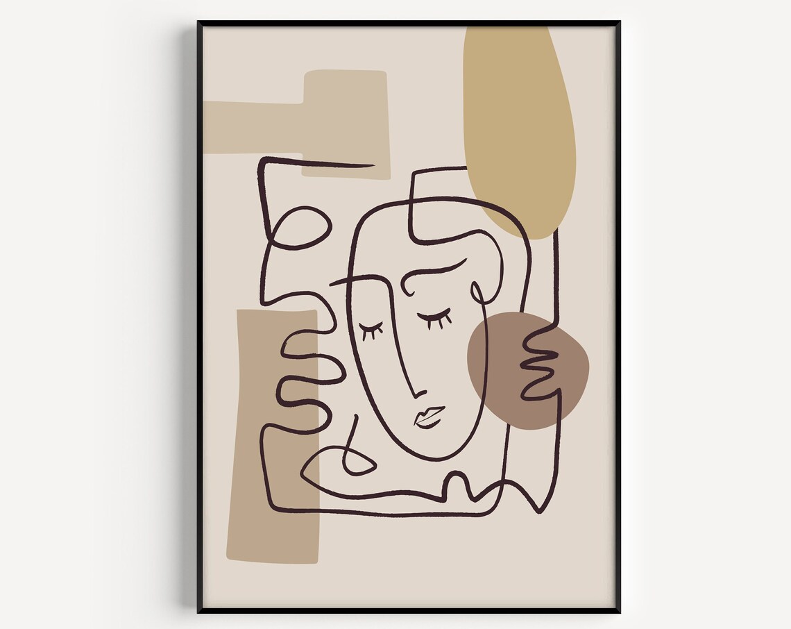 Picasso Print, Neutral Beige Minimalist Art Print