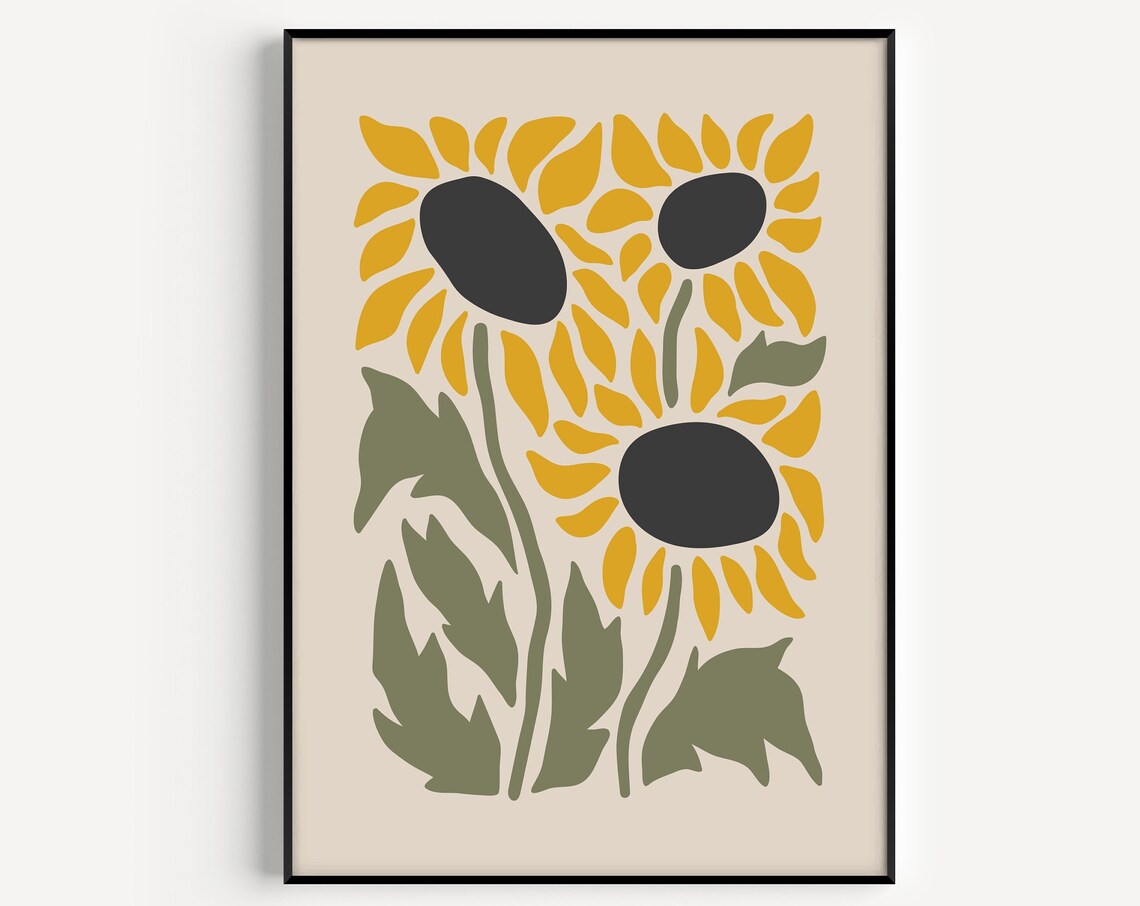 Sunflower Print, Yellow Minimalist Floral Art