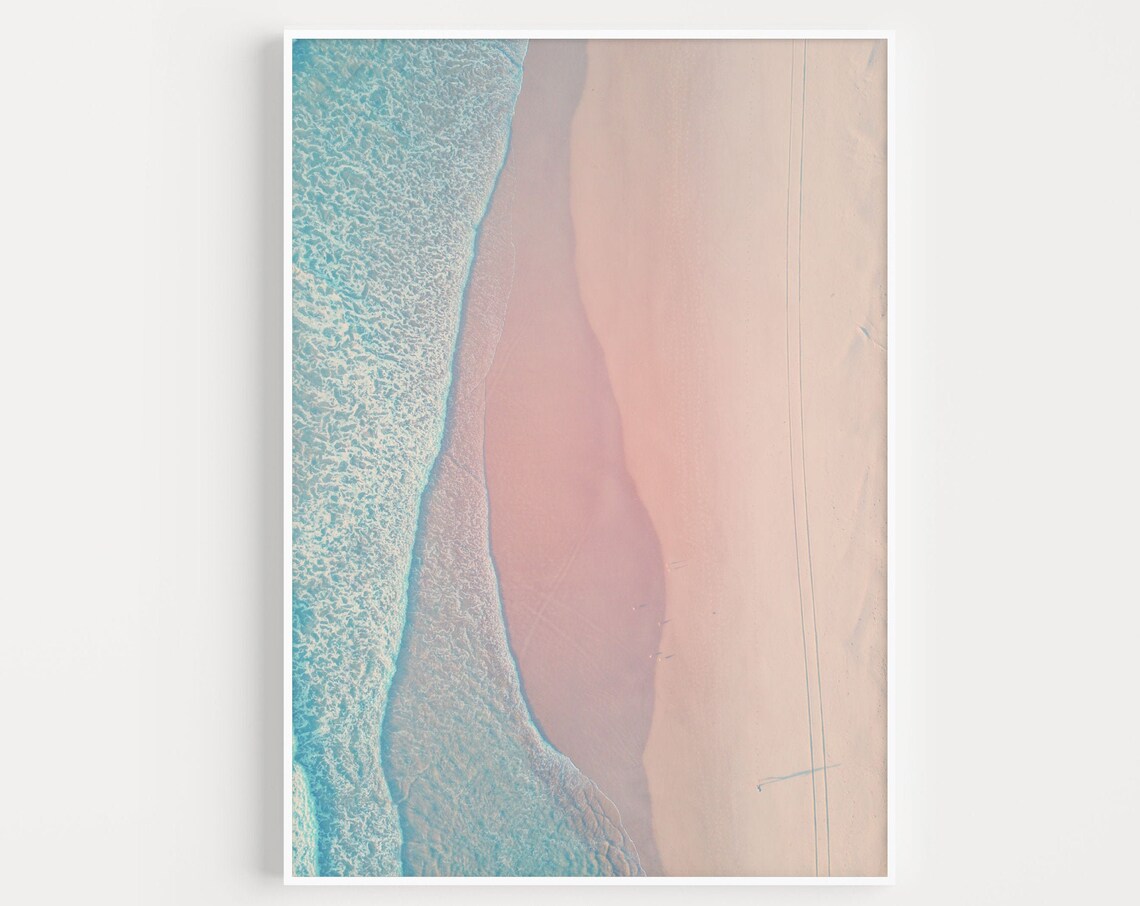 Beach Poster Print, Pink Blue Scandinavian Pastel