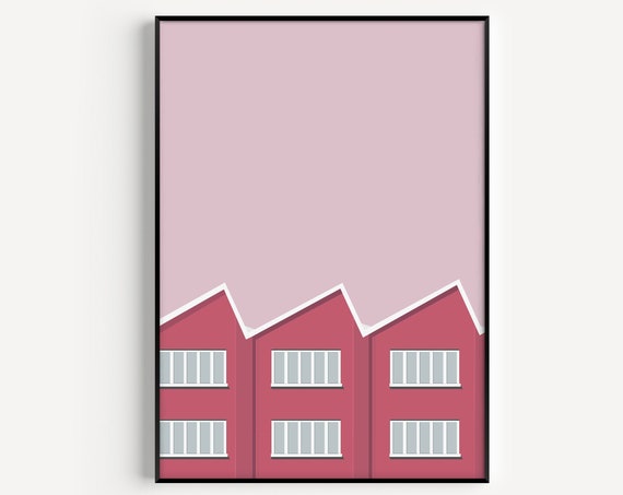 House Pink Architecture Print, Minimalist Art Print