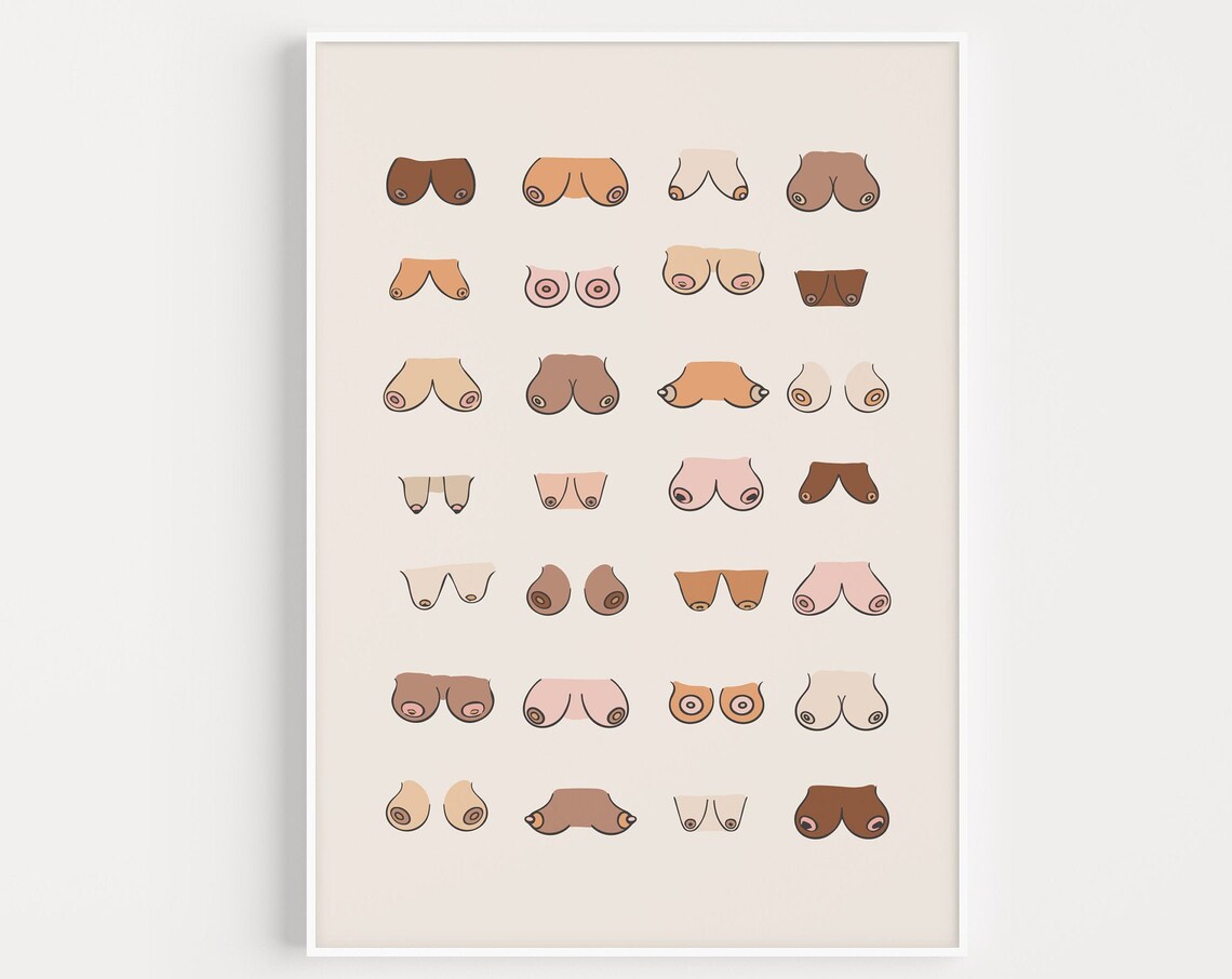 Boobs Bathroom Wall Art Print, Funny Gift