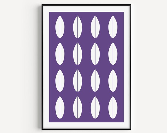 Purple Print Mid Century Modern Wall Art Prints Minimalist Leaf
