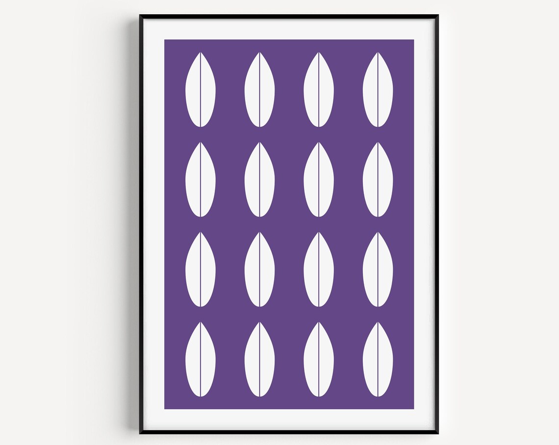 Purple Print Mid Century Modern Wall Art Prints Minimalist Leaf