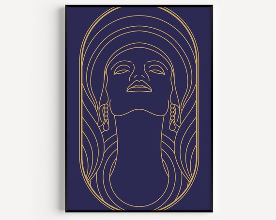 Art Deco Print Wall Woman Blue Gold Prints