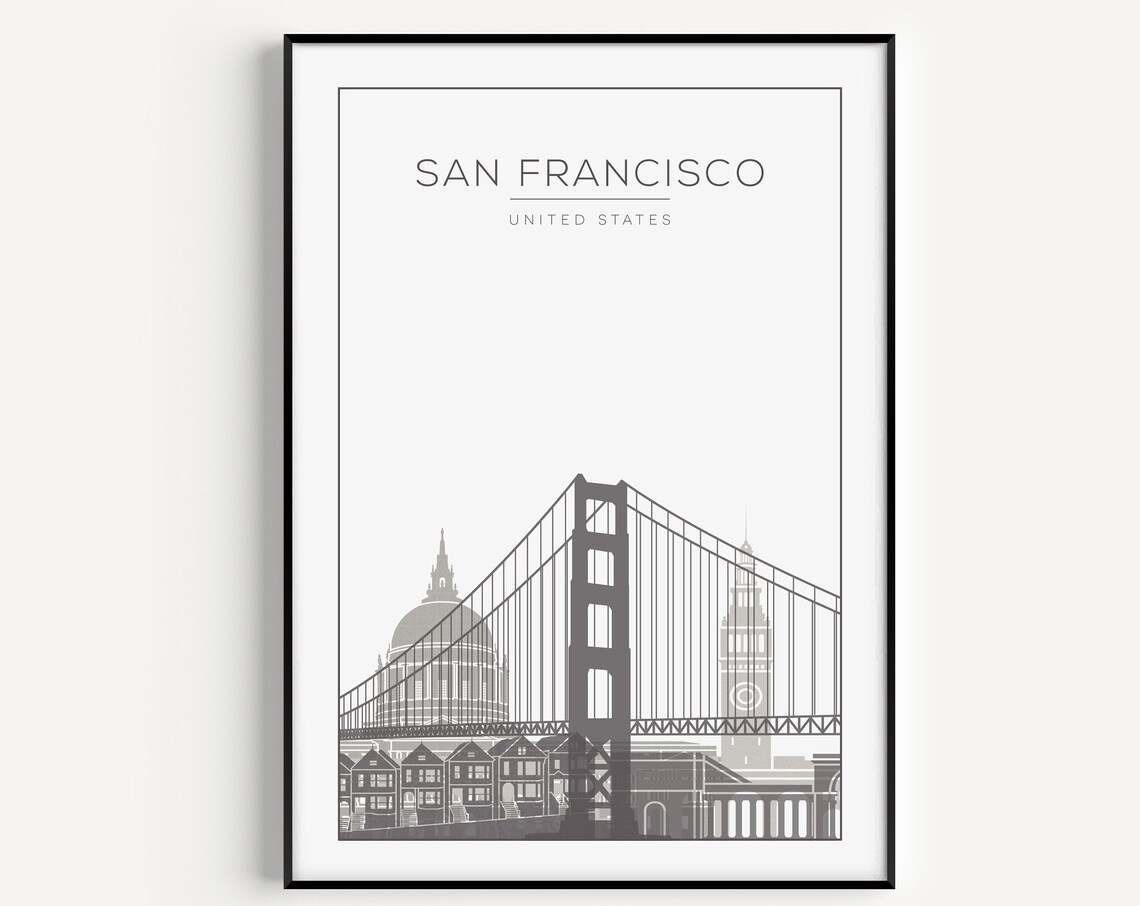 San Francisco Minimal Grey Skyline Golden Gate Bridge Poster
