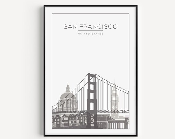 San Francisco Minimal Grey Skyline Golden Gate Bridge Poster