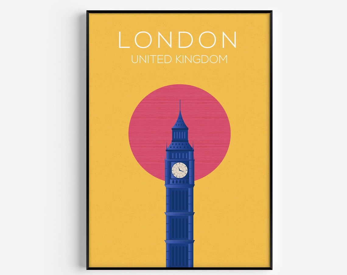 London United Kingdom Big Ben Minimalist Landmark Travel Poster