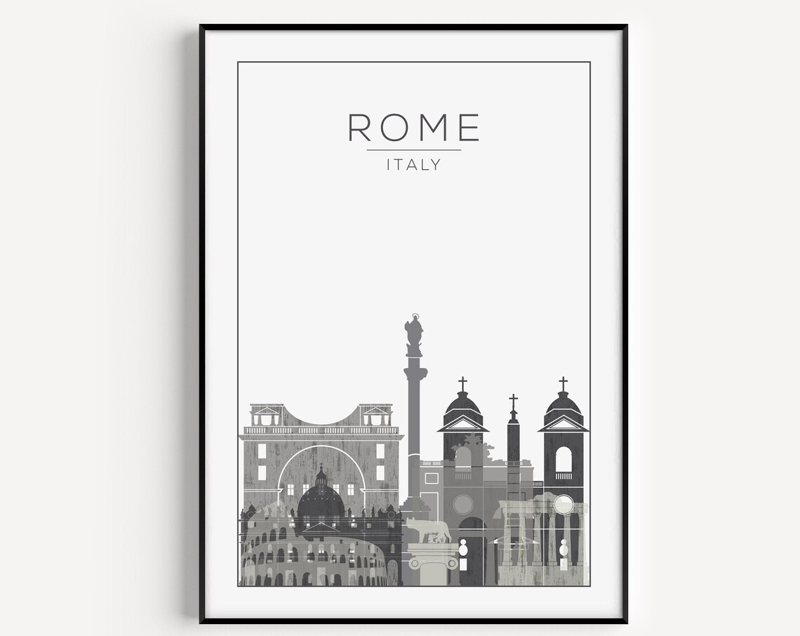 Rome Print Grey Wall Art Poster Travel Italy