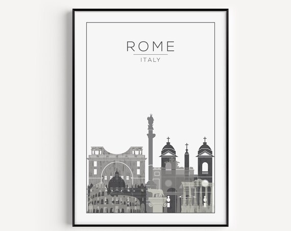Rome Print Grey Wall Art Poster Travel Italy