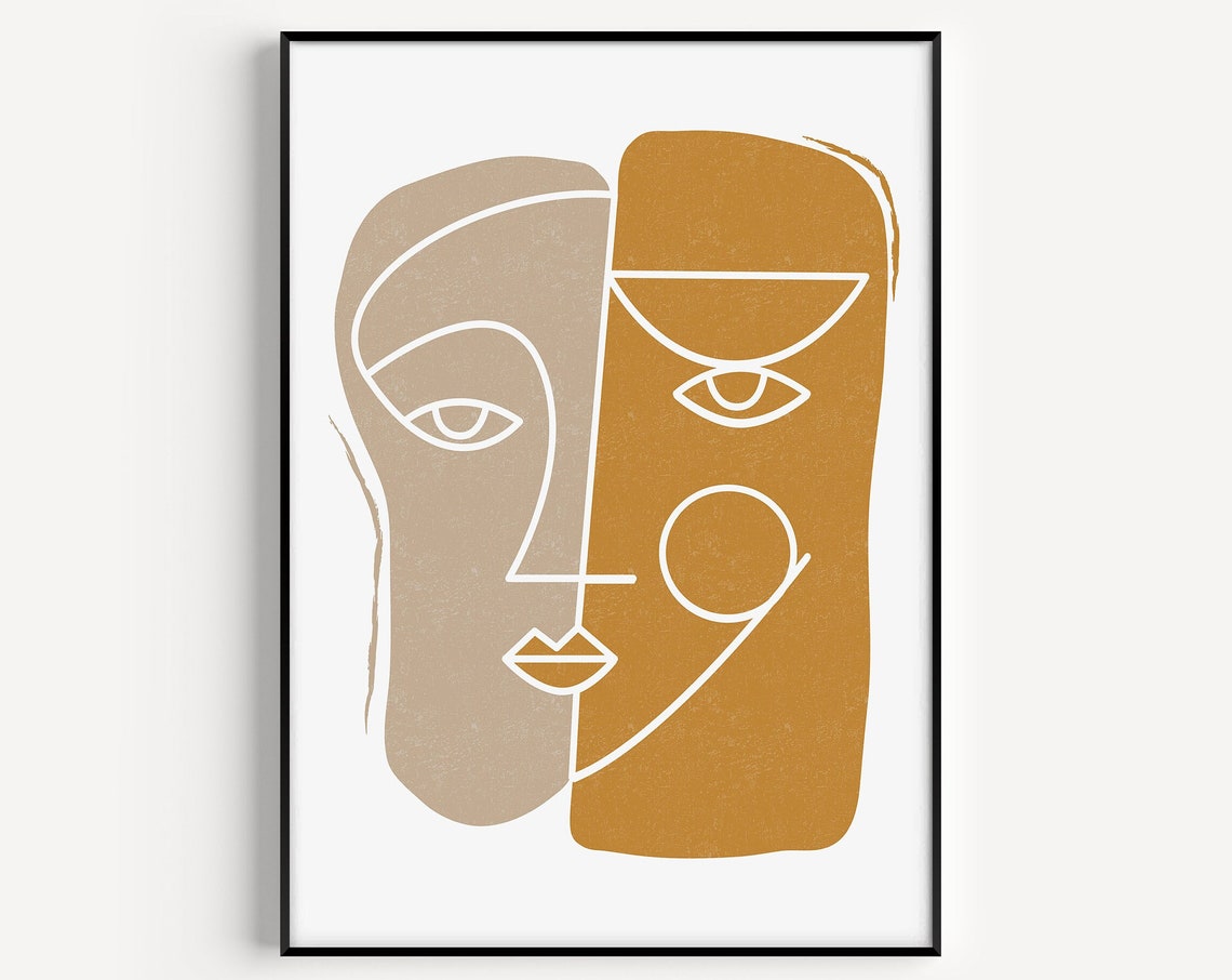 Wall Art Print Face Mustard Yellow Line Prints Abstract