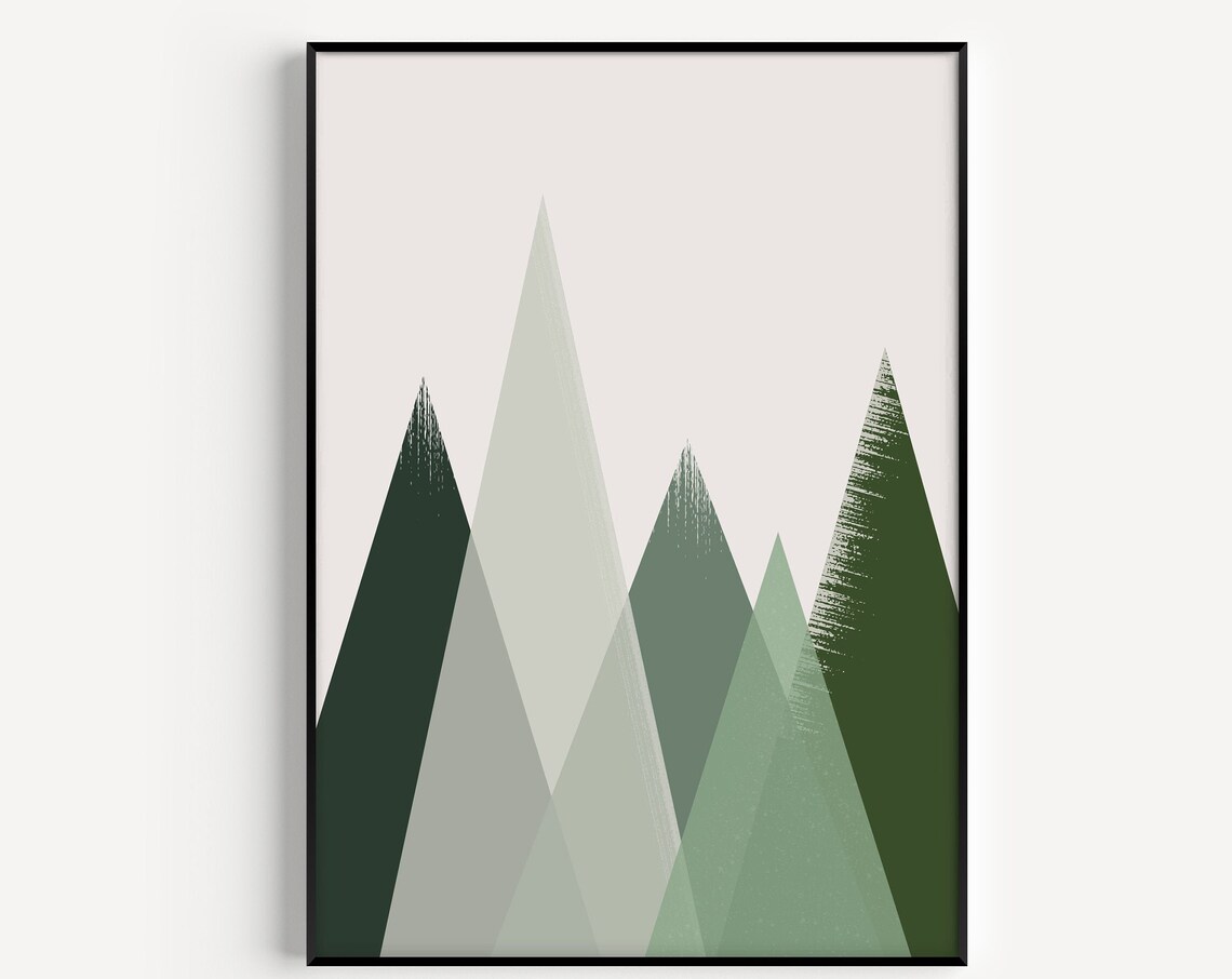 Mountain Green Geometric Fine Scandi Art Print