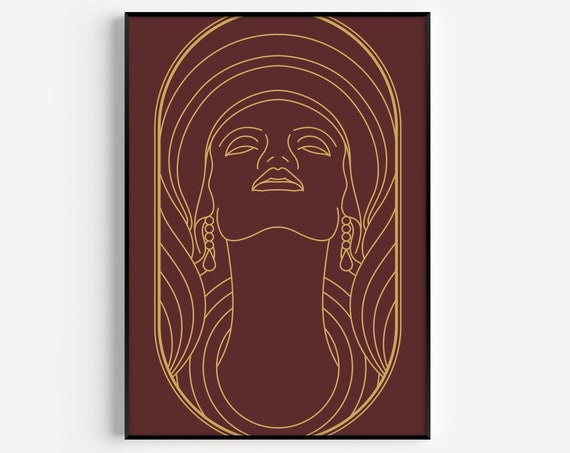 Art Deco Wall Print Red Woman Gold Prints Poster