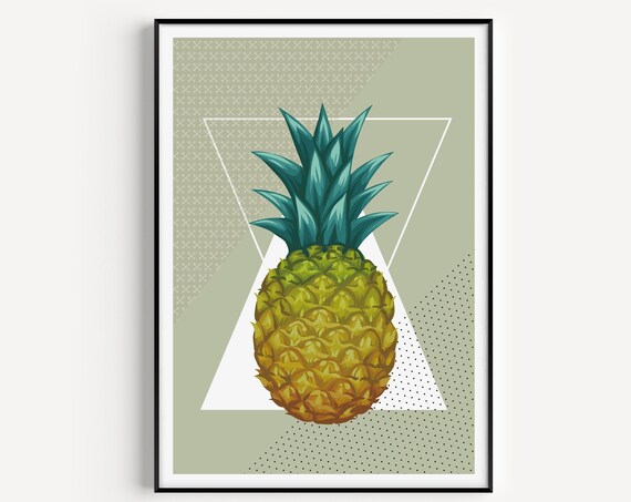 Pineapple Geometric Sage Summer Tropical Fruit Modern Art Print