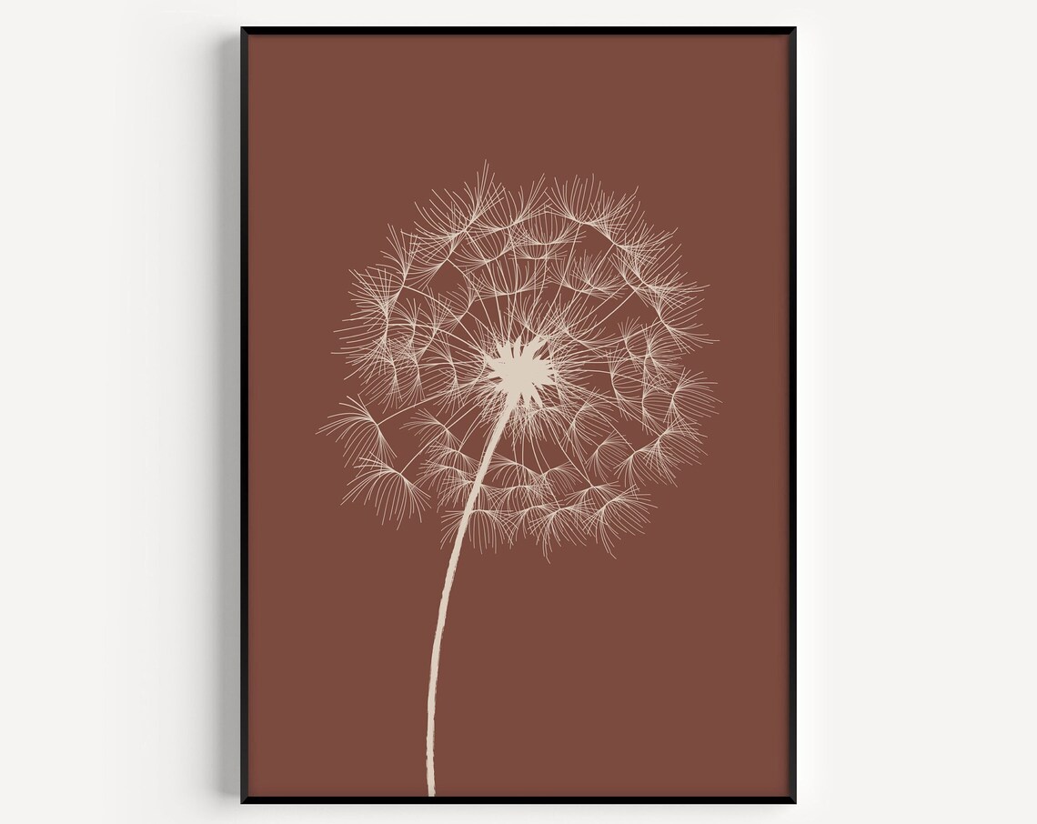 Dandelion Print Flower Red Wall Art Botanical Minimalist