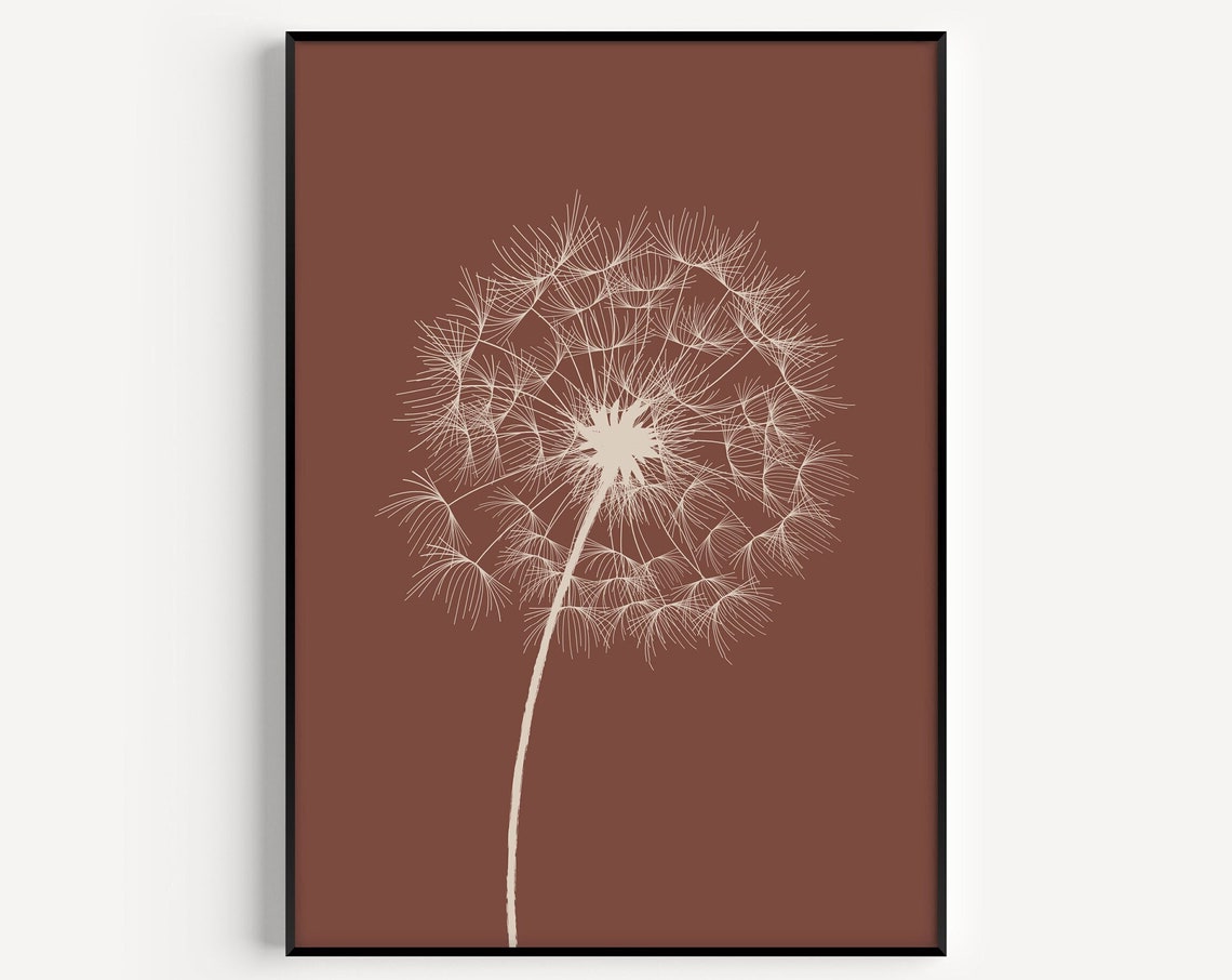 Dandelion Silhouette Rust Brown Botanical Minimalist Wall Art